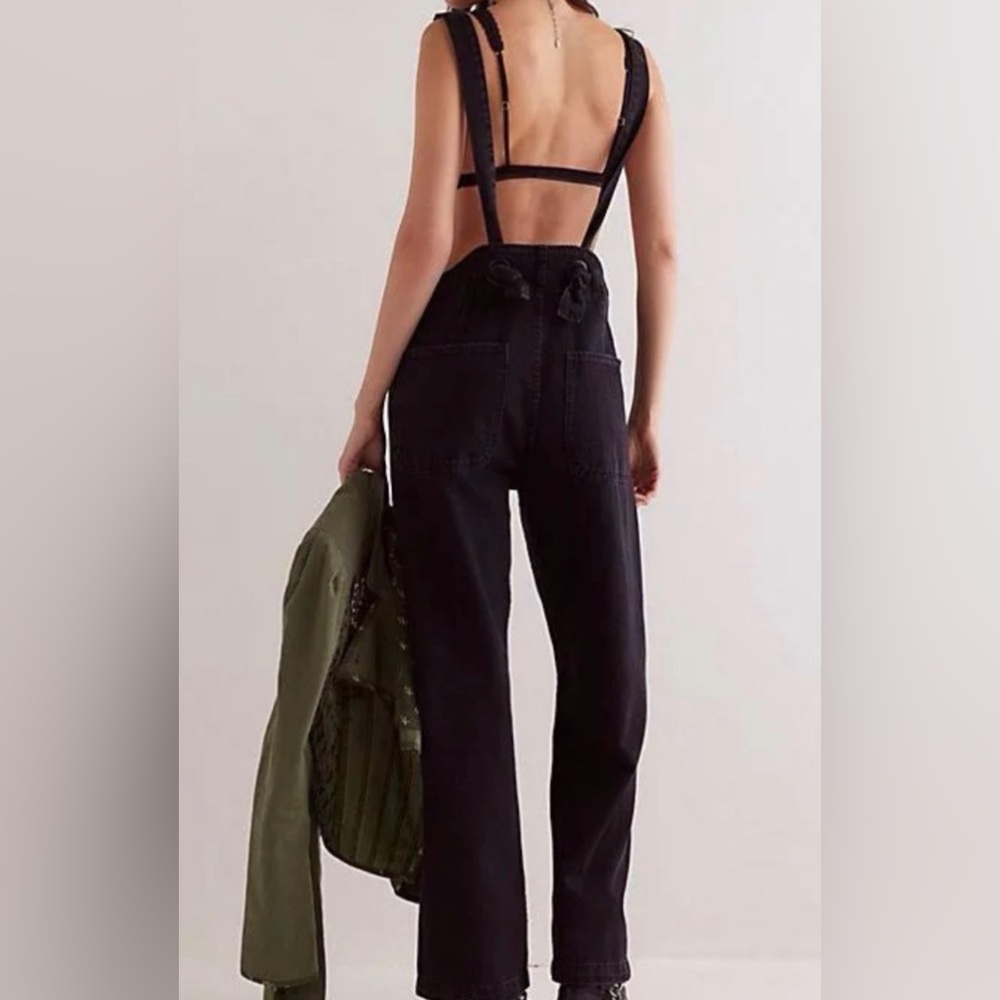 Free People Black Denim Overalls